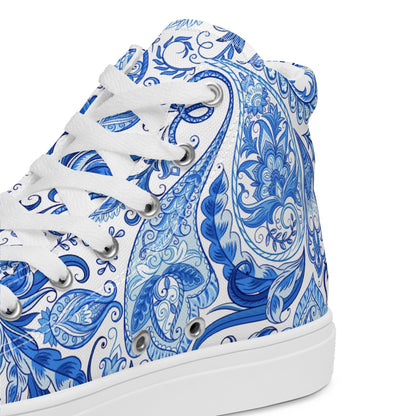 Blue Floral Canvas Shoes Women - High Top Paisley Sneakers - LucyKay store