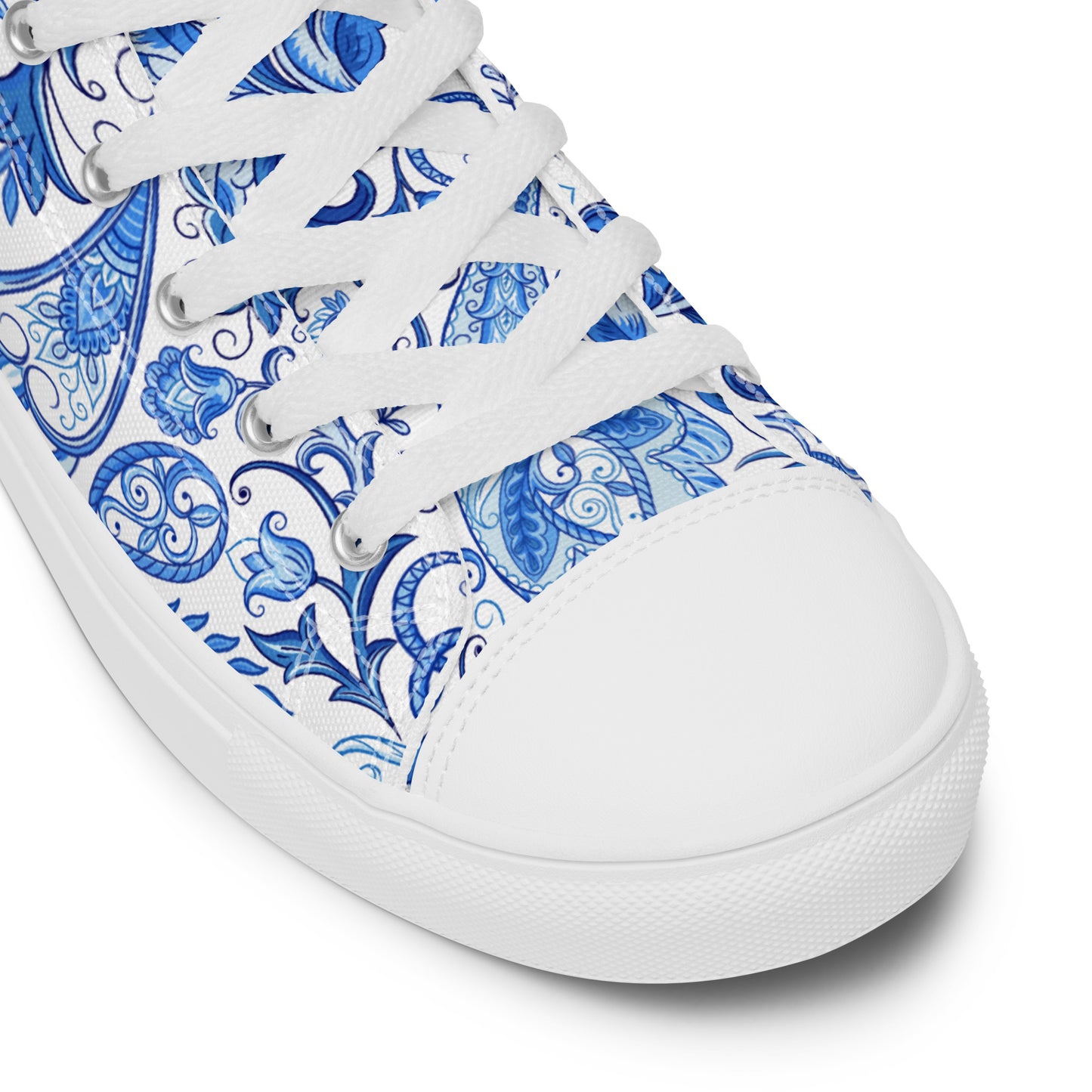 Blue Floral Canvas Shoes Women - High Top Paisley Sneakers - LucyKay store