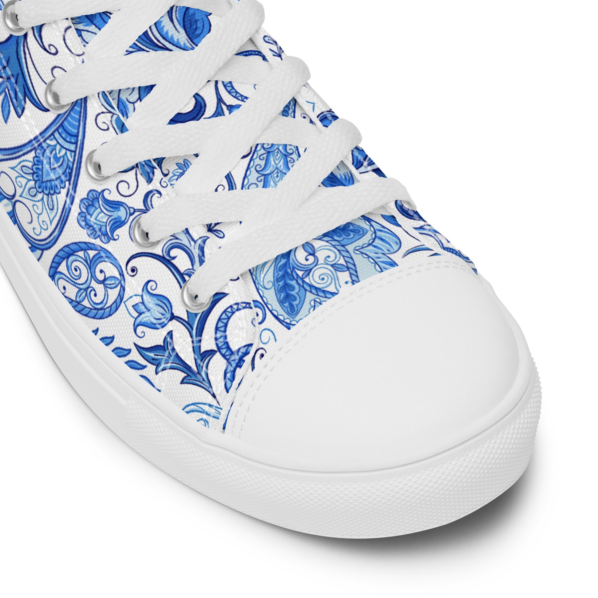 Blue Floral Canvas Shoes Women - High Top Paisley Sneakers - LucyKay store