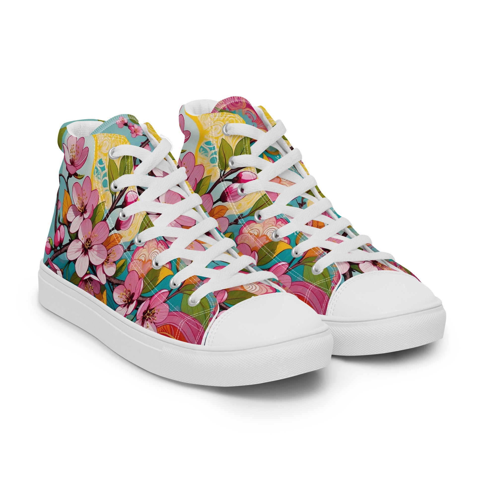 Women’s Floral High Top Sneakers – Colorful Canvas Streetwear Shoes - LucyKay store