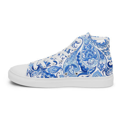 Blue Floral Canvas Shoes Women - High Top Paisley Sneakers - LucyKay store
