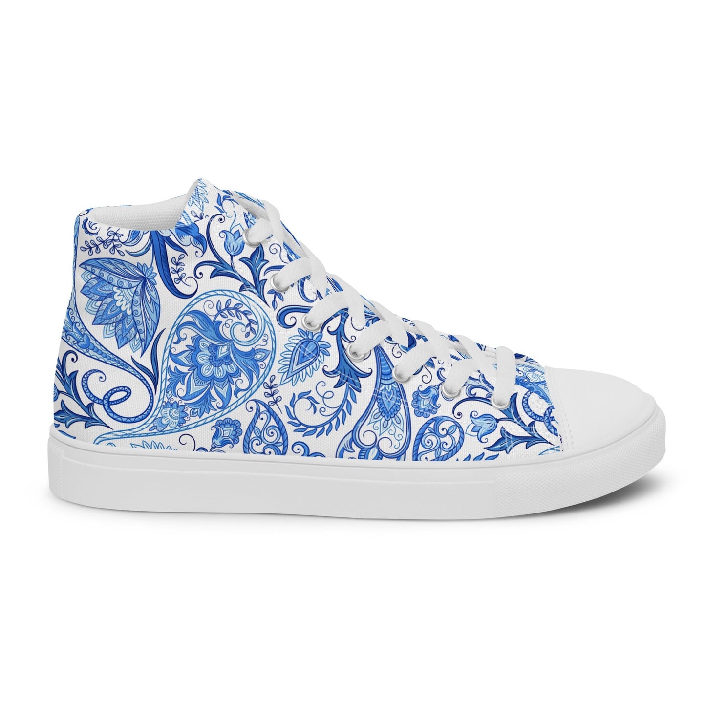Blue Floral Canvas Shoes Women - High Top Paisley Sneakers - LucyKay store