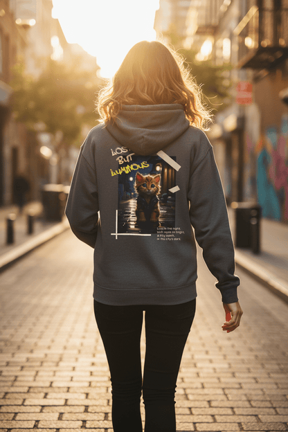Rainy City Kitten Hoodie | Cute Cat Night Scene Pullover - LucyKay store